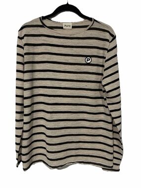 Pur Women's Black & Cream Striped Long Sleeve Top